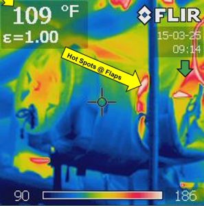 Thermographic image showing poor quality fit with gaps and hot spots