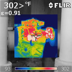 Control Valve Bare Thermographic Image showing Surface temp of 302F