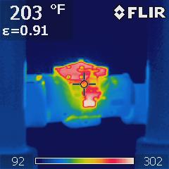 Control Valve insulated Thermographic Image showing surface temp 203F