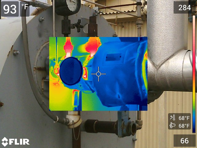 Thermographic image After Picture - showing cooler surface Temperature of insulated Asphalt Heater with Shannon Insulation System at 93 F