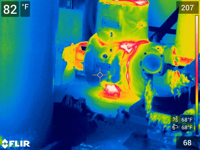 Thermographic image After Picture - showing cooler surface temp of insulated Asphalt pump with Shannon insulation system at 82 F