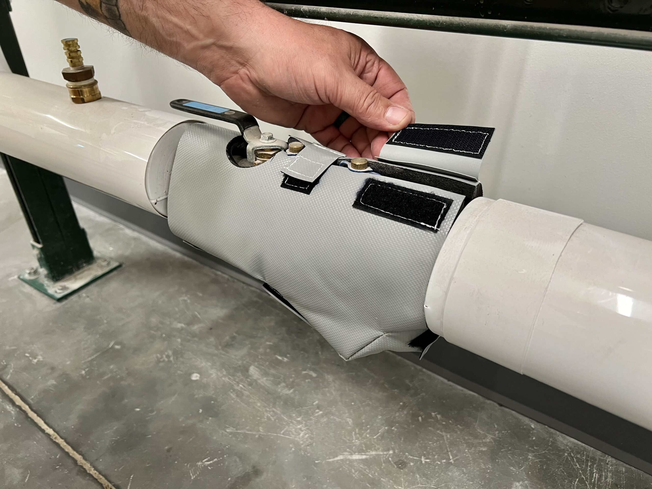 Indoor application of grey acoustic blanket insulation