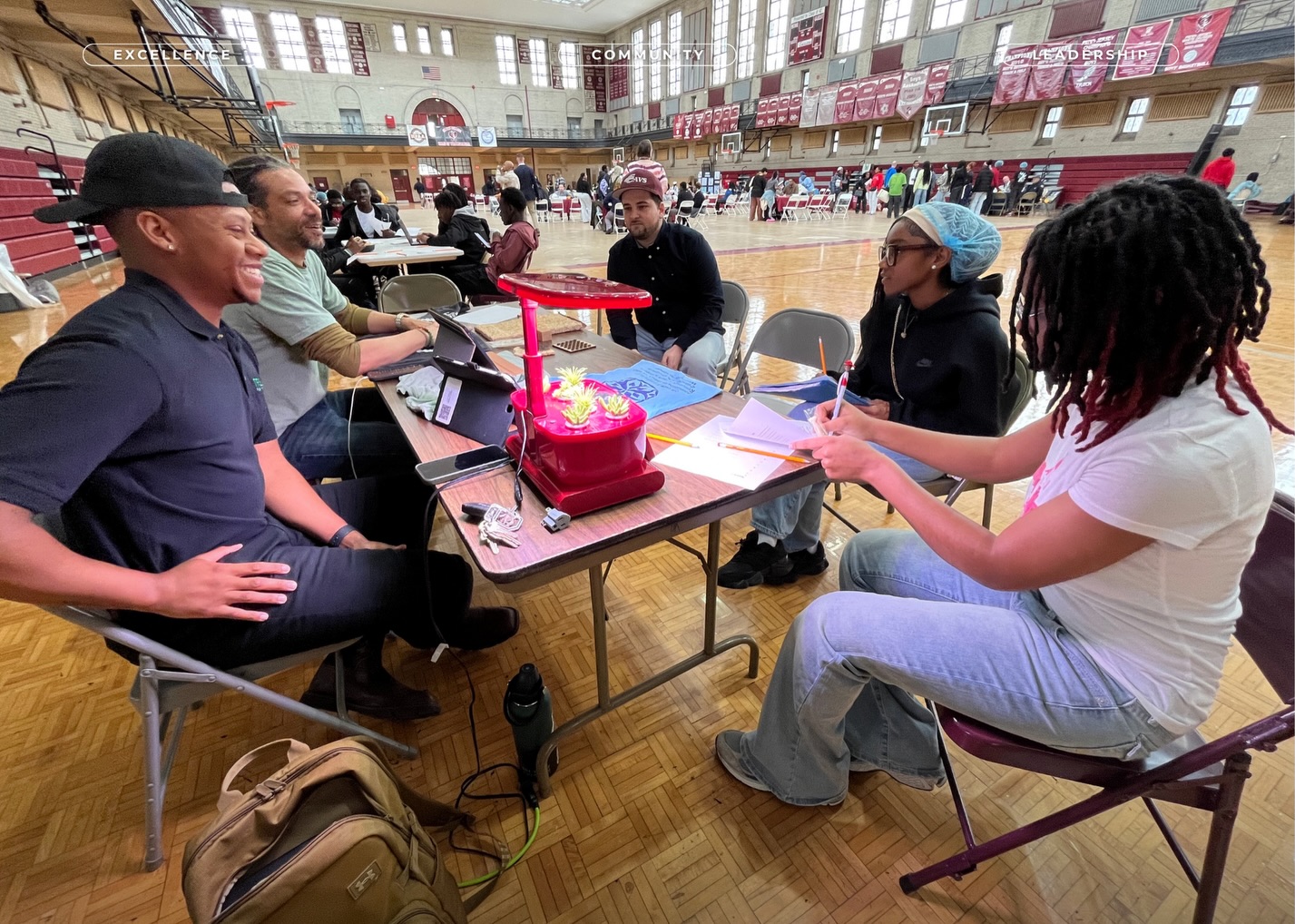 Girard College Speed Career Day - held in gym. Girard College prep-school promoting the trades and tech related to STEM for careers