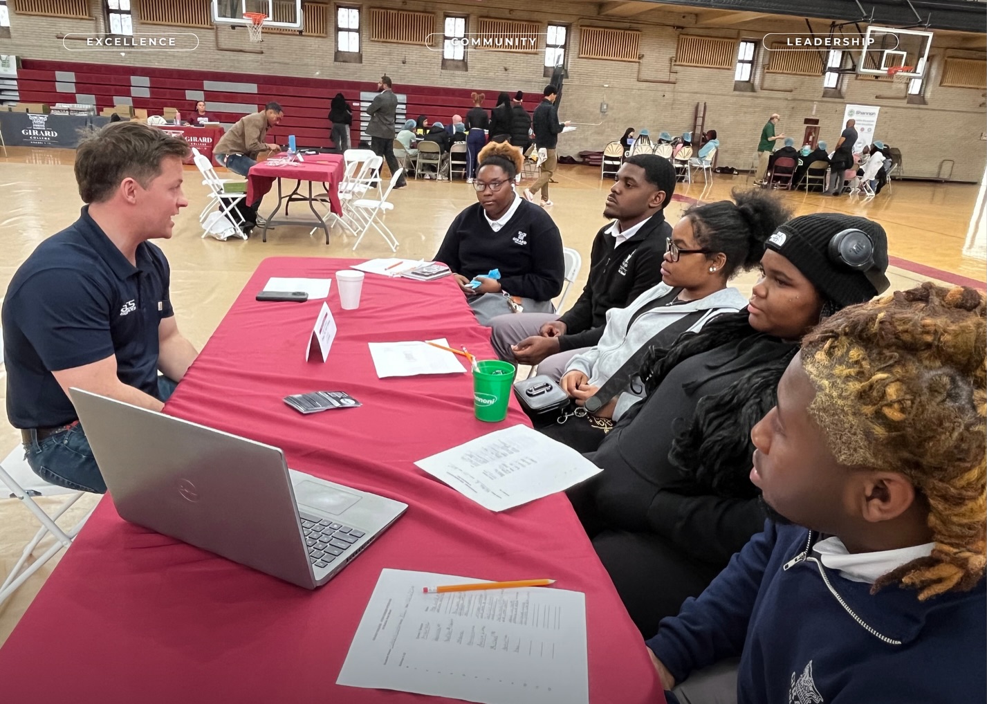 Girard College Speed Career Day - held in gym. Girard College prep-school promoting the trades and tech related to STEM for careers