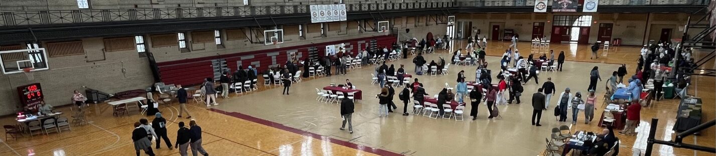 Overhead view of career event at school