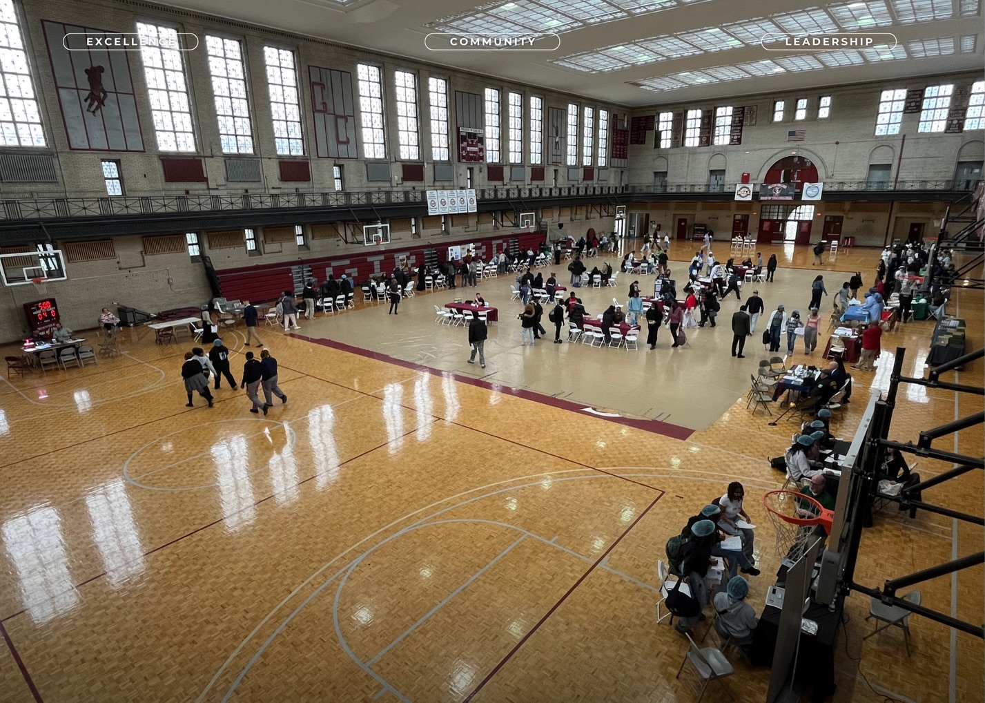 Overhead view of career event at school