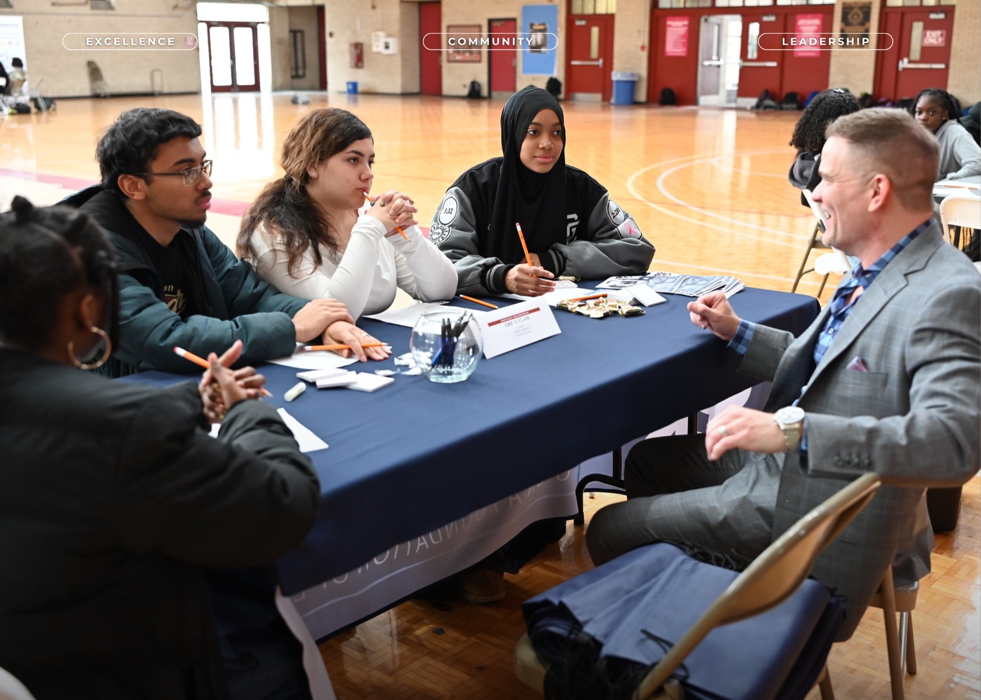 Girard College Speed Career Day - held in gym. Girard College prep-school promoting the trades and tech related to STEM for careers