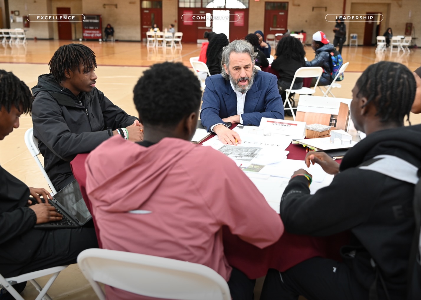 Girard College Speed Career Day - held in gym. Girard College prep-school promoting the trades and tech related to STEM for careers